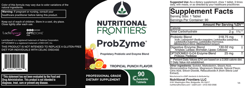 Probzyme Tropical Punch Nutritional Frontiers Label