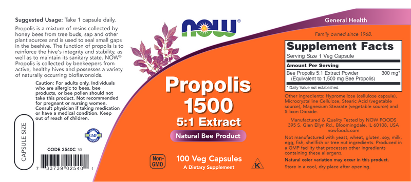 Propolis 1500 mg (NOW) Label
