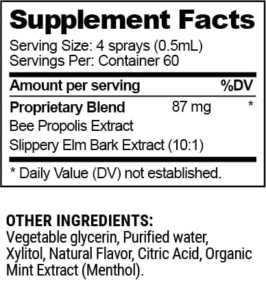 Propolis Immune Support Throat Soother Supplement Facts Label