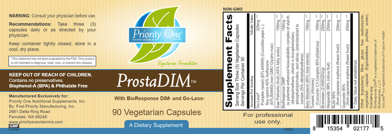 ProstaDIM (Priority One Vitamins) label