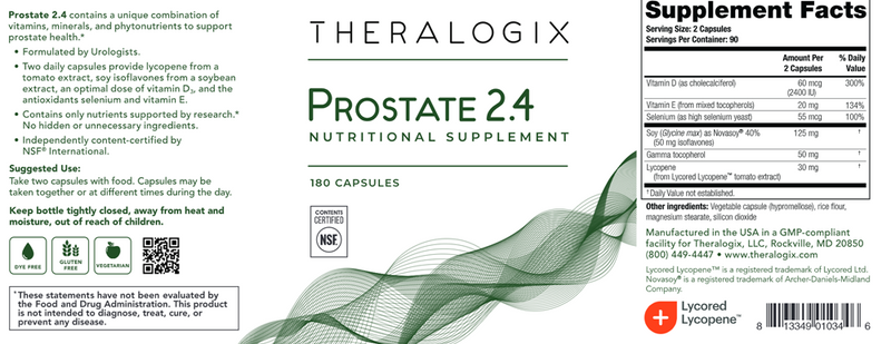 Prostate 2.4 Nutritional Supplement (Theralogix) Label