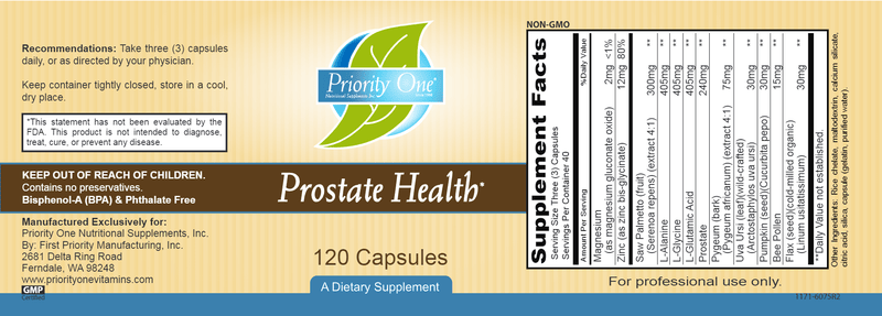 Prostate Health (Priority One Vitamins) label