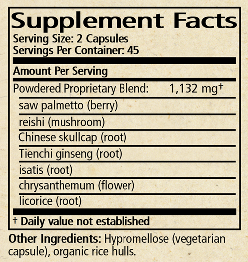 Prostate Care (formerly PSA Capsules) Supplement Facts Label