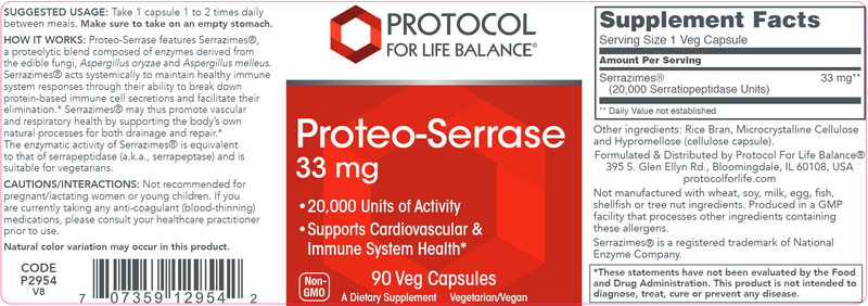 Proteo-Serrase 33 mg (Protocol for Life Balance) Label