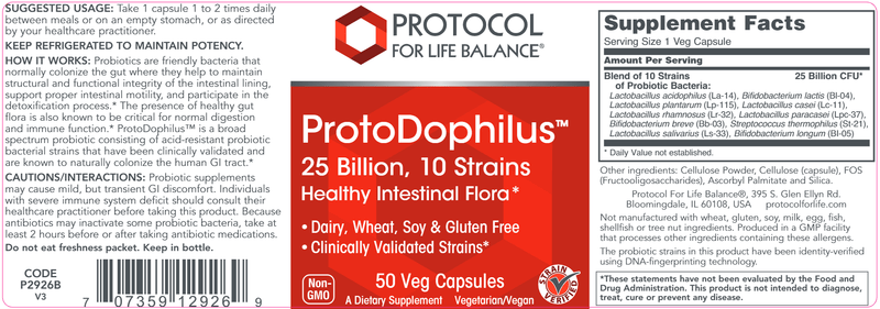 protodophilus 25 billion (protocol for life balance) label
