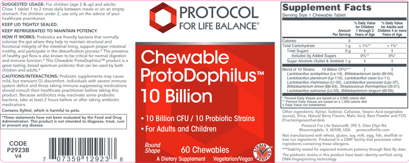 protodophilus 10 billion (protocol for life balance) label