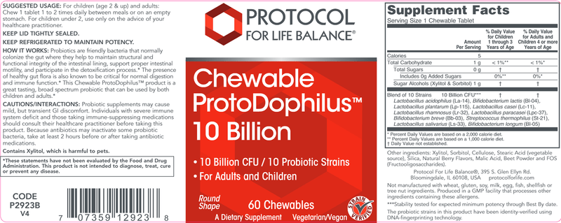 ProtoDophilus 10 Billion (Protocol for Life Balance) Label