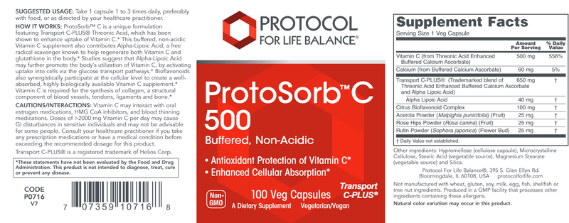 ProtoSorb C 500 (Protocol for Life Balance) Label