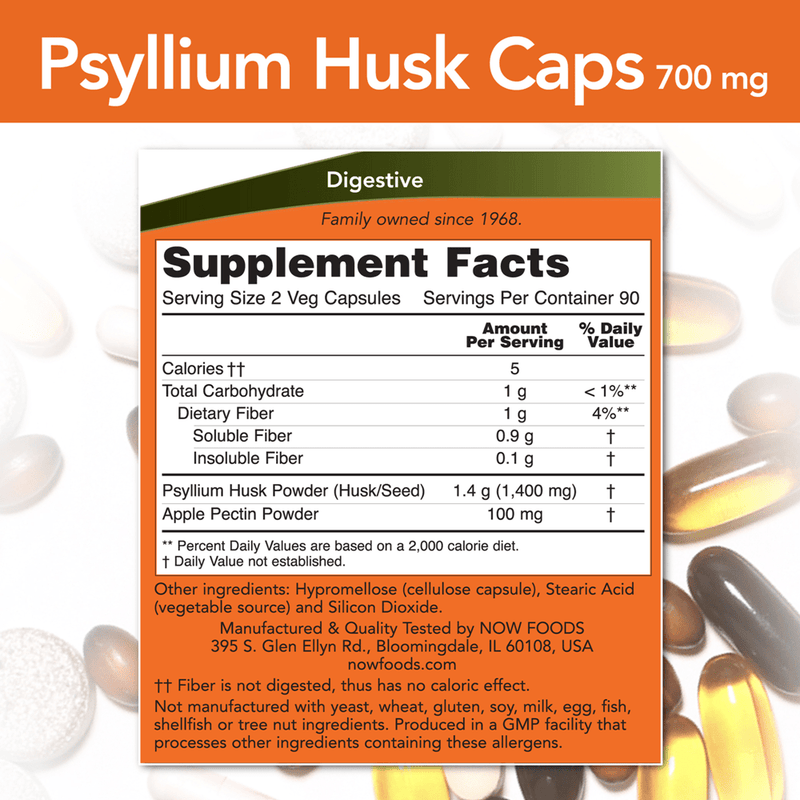 Psyllium Husk 700 mg - 180 Capsules (NOW) Supplement Facts