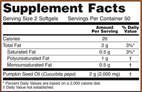 Pumpkin Seed Oil 1000 mg Supplement Facts Label