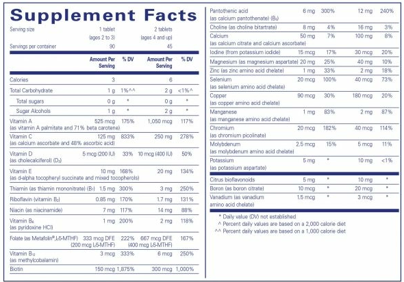 PurePals chewable tablets (Pure Encapsulations) supplement facts