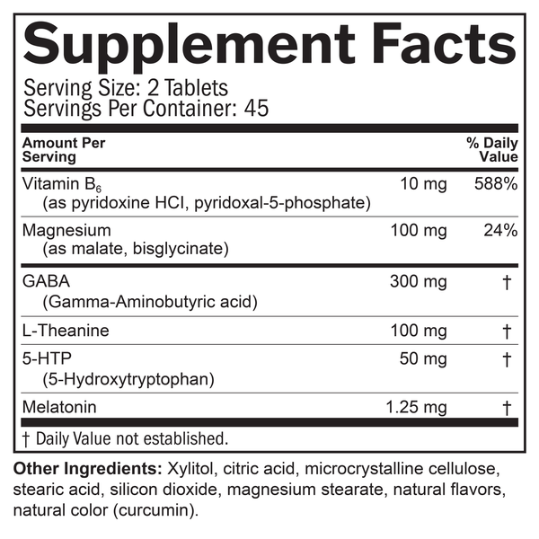 Put Me to Sleep Supplement Facts Label
