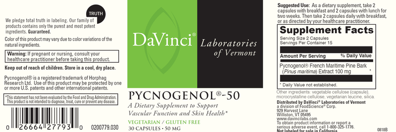 Pycnogenol 50 (DaVinci Labs) 30ct label