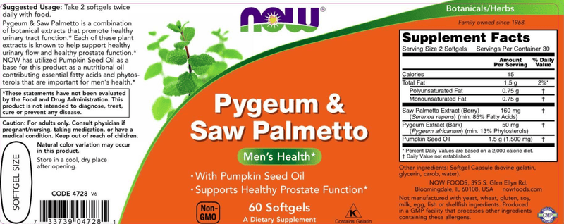 Pygeum & Saw Palmetto (NOW) Label