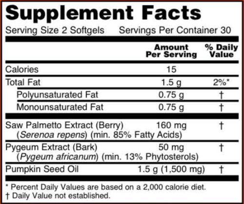 pygeum & saw palmetto (now foods) supplement facts