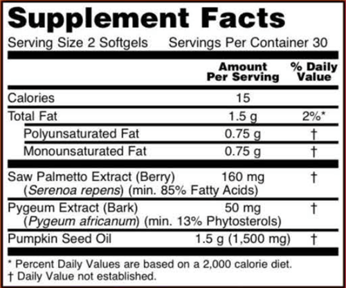 Pygeum & Saw Palmetto (NOW) Supplement Facts