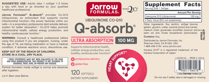Q-Absorb Co-Q10 100 mg Jarrow Formulas label