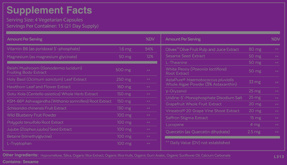 Qualia Night Optimized Sleep Supplement Facts Label