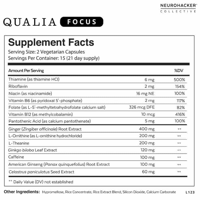 Qualia Focus (Neurohacker Collective) supplement facts