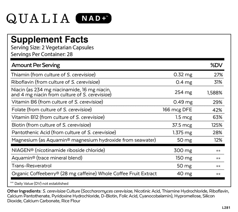 Qualia NAD+ Optimized Aging (Neurohacker Collective) supplement facts