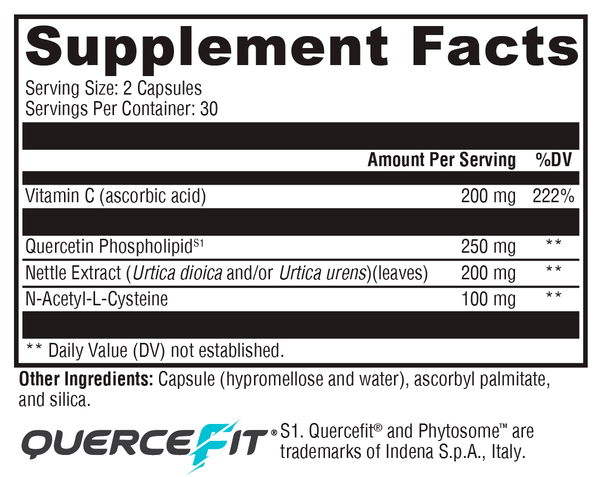Quercetin 20× Plus Supplement Facts Label