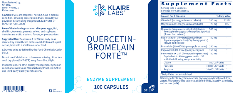 Quercetin-Bromelain Forté (Klaire Labs) Label