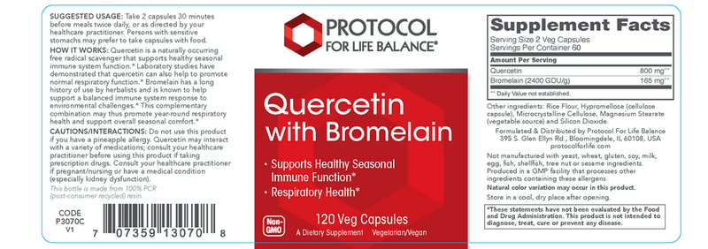 quercetin with bromelain (protocol for life balance) label