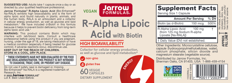 R-Alpha Lipoic Acid Jarrow Formulas label