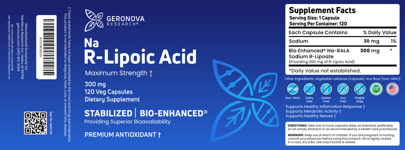 R-Lipoic Acid 300 mg (GeroNova Research) 120ct Label