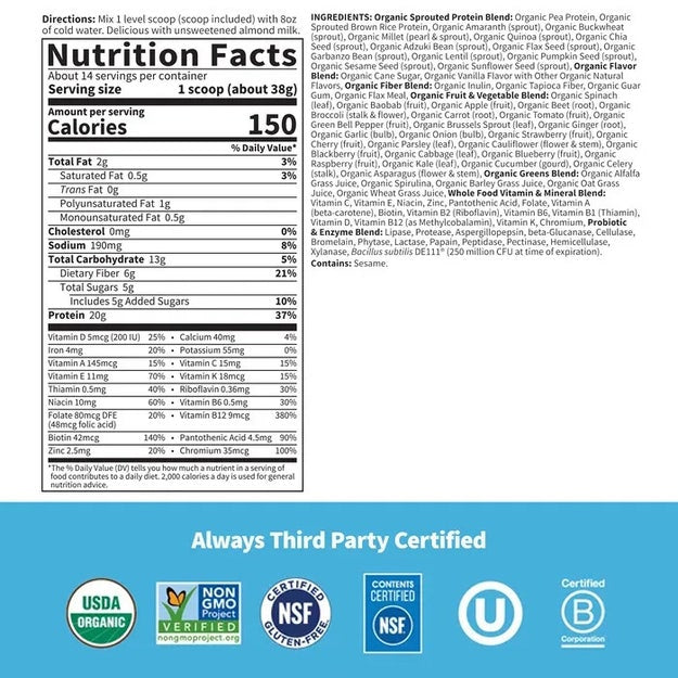 raw organic meal lightly sweet garden of life nutrition facts