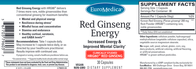 red ginseng energy euromedica label