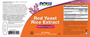 red yeast rice 1200 mg (now foods) label