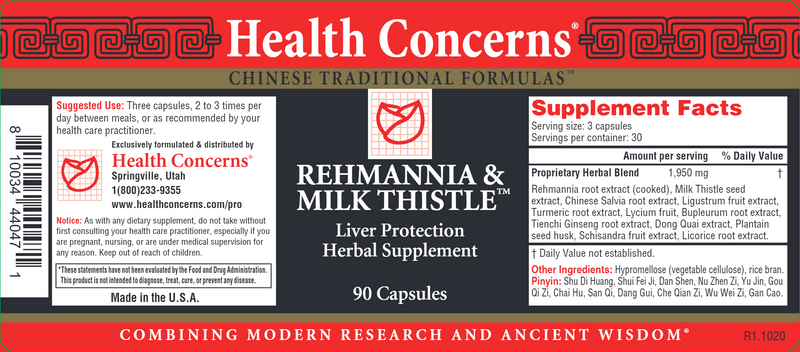 Rehmannia & Milk Thistle (Health Concerns) 90ct Label