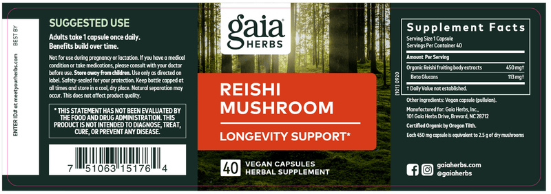 reishi mushroom gaia herbs label