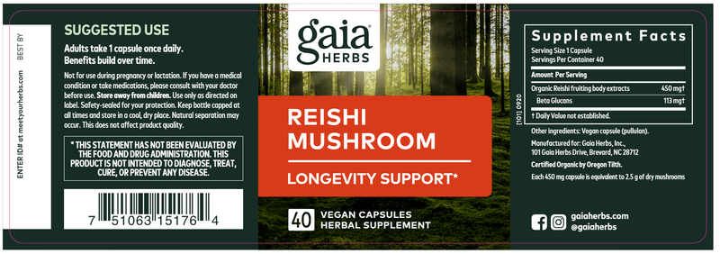 Reishi Mushroom Gaia Herbs label