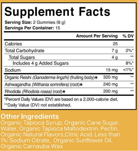 Reishi + Ashwagandha Stress Support Supplement Facts Label