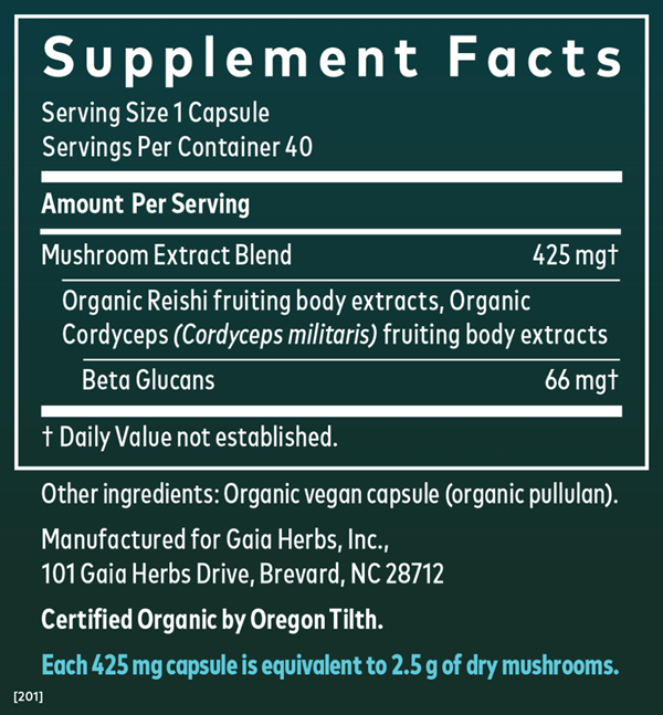 reishi & cordyceps gaia herbs supplement facts