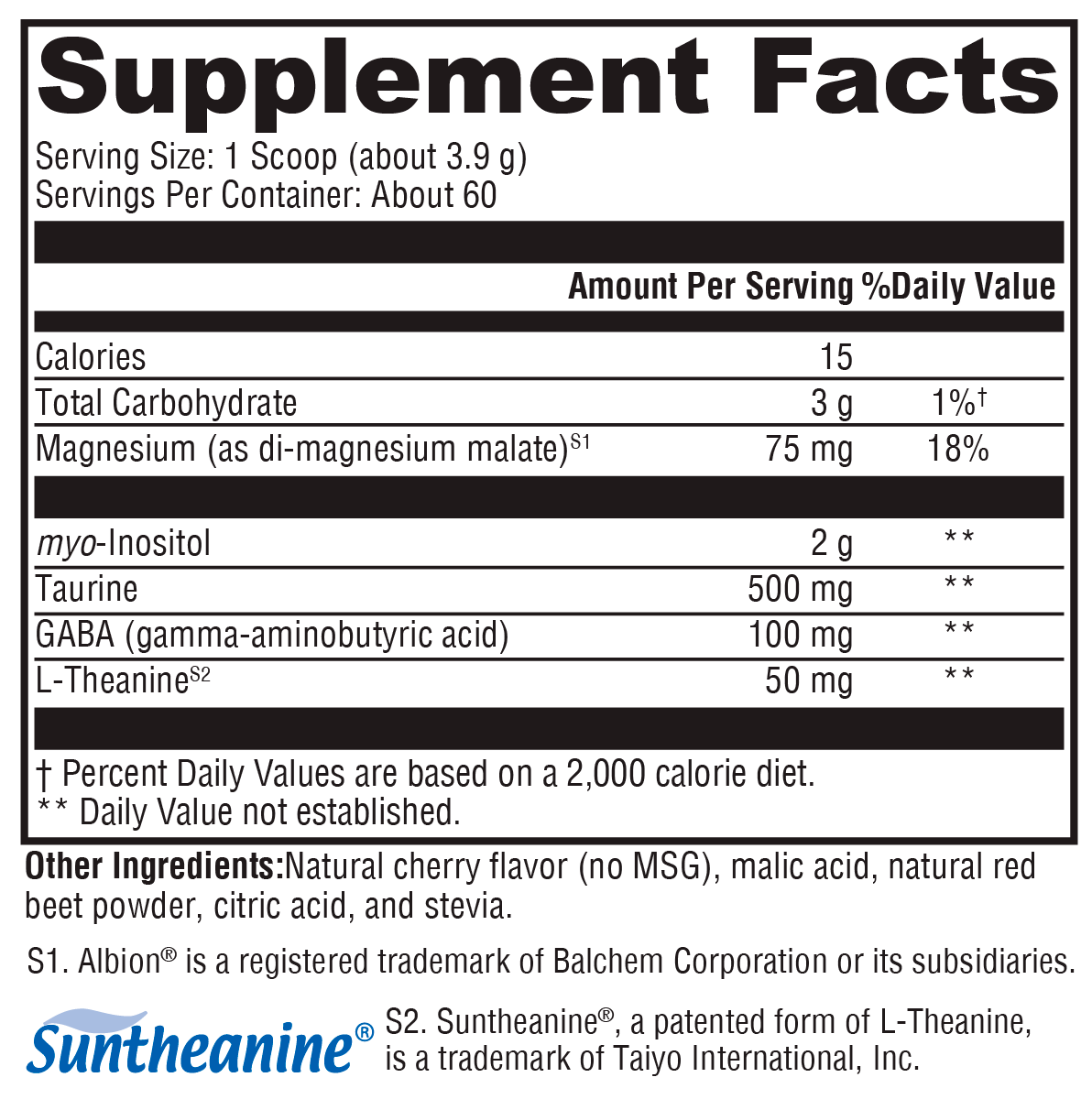 RelaxMax® Cherry Supplement Facts Label
