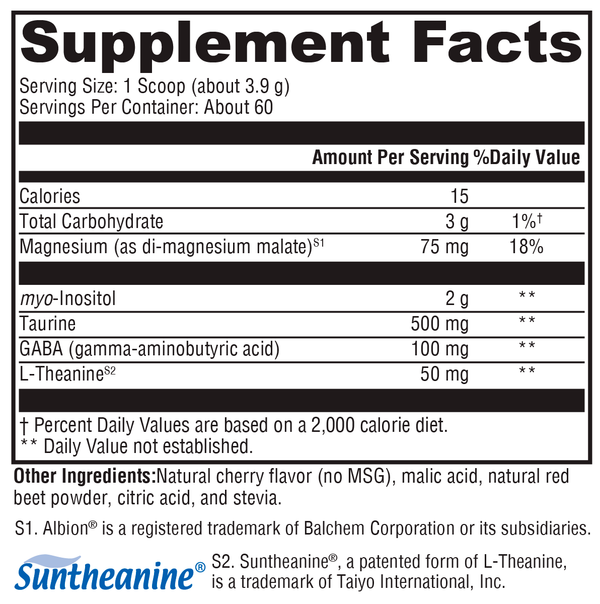 RelaxMax® Cherry Supplement Facts Label