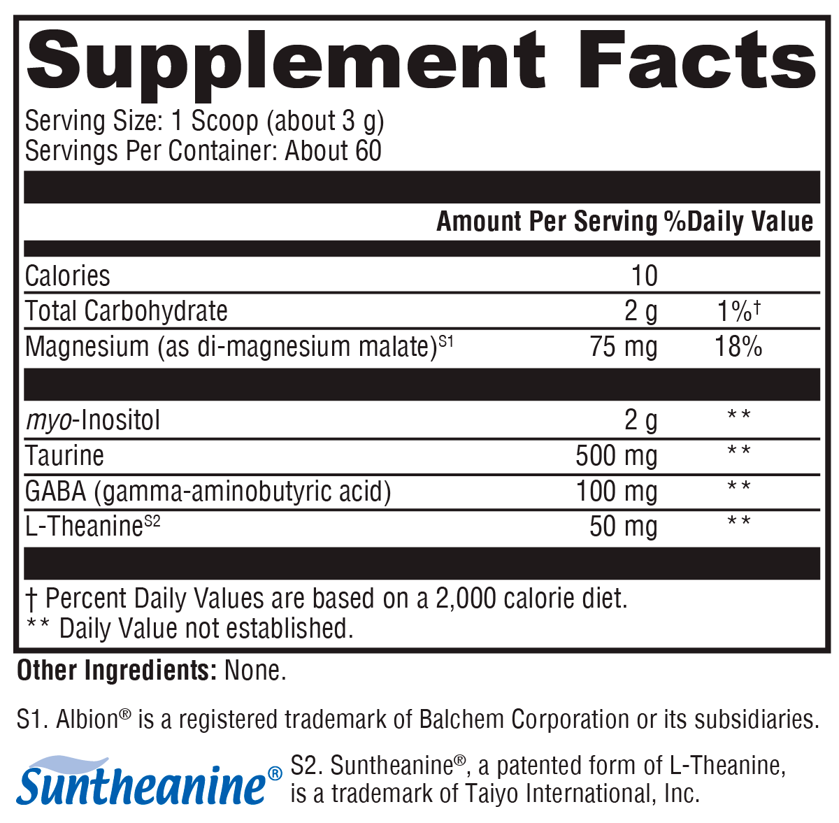 RelaxMax® Unflavored Supplement Facts Label