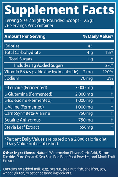 reload bcaa+g watermelon (metabolic response modifier) supplement facts