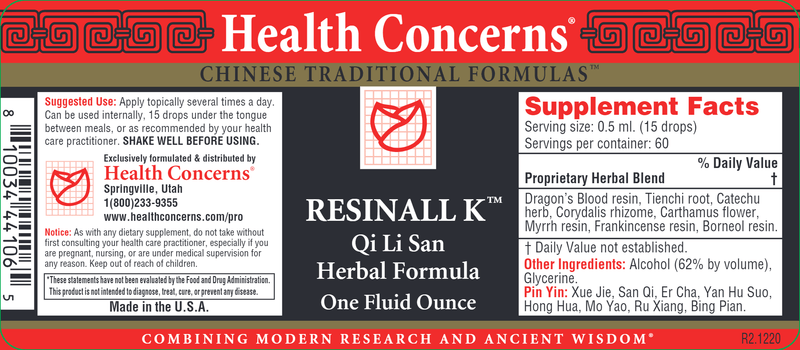 Resinall K (Health Concerns) Label