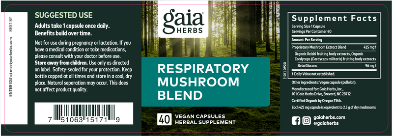 Respiratory Mushroom Blend Gaia Herbs label