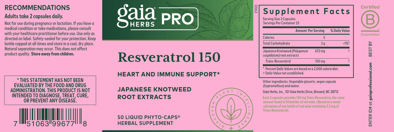 Resveratrol 150 (Gaia Herbs Professional Solutions) label
