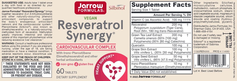 Resveratrol Synergy 200 mg Jarrow Formulas label