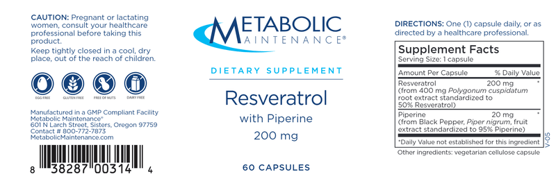 resveratrol with piperine (metabolic maintenance) label