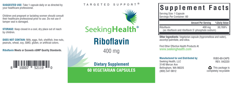 Riboflavin Seeking Health Label