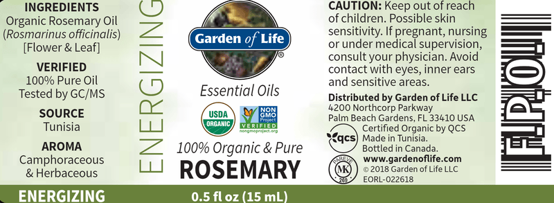 Rosemary Essential Oil Organic (Garden of Life) Label