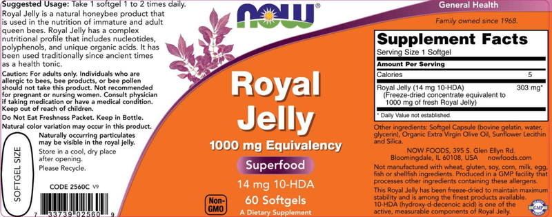 Royal Jelly 1000 mg (NOW) Label