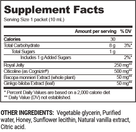 Royal Jelly Brain Health Liposomal Supplement Facts Label